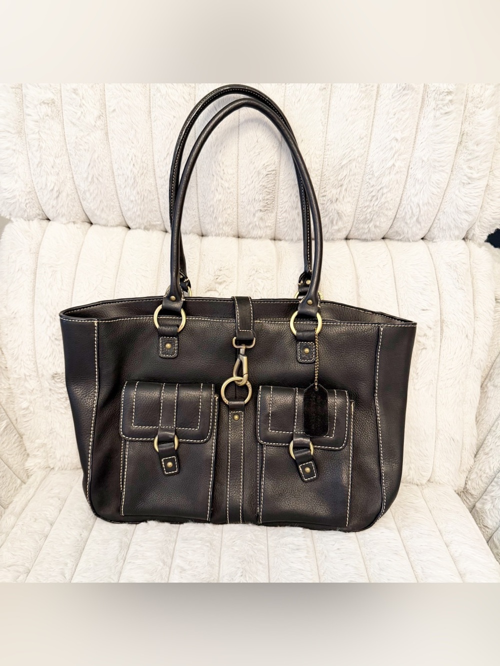 Chaps vintage y2k leather tote shoulder bag.